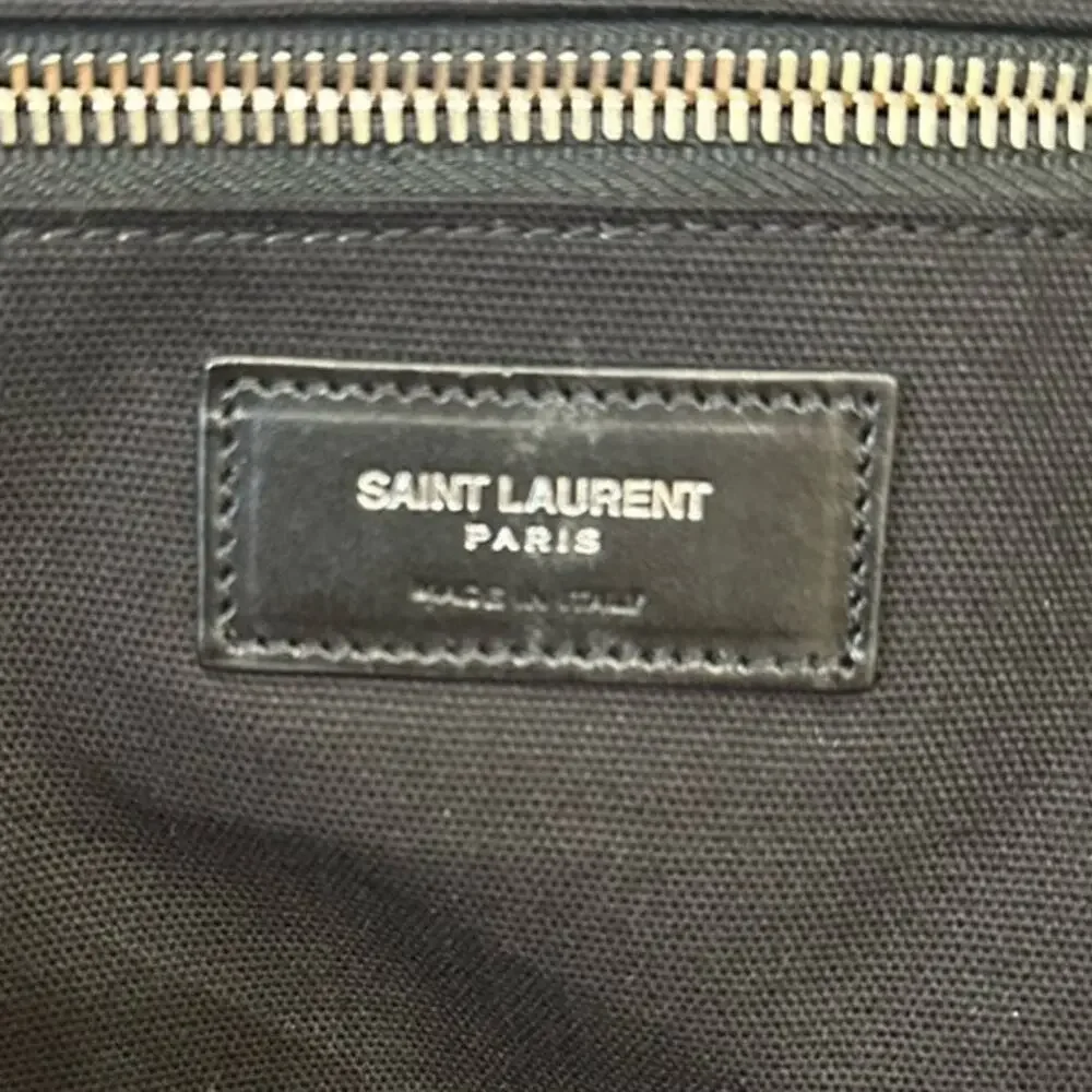Saint Laurent ID Convertible Travel Duffel Bag Large Black Canvas Leather Trim
